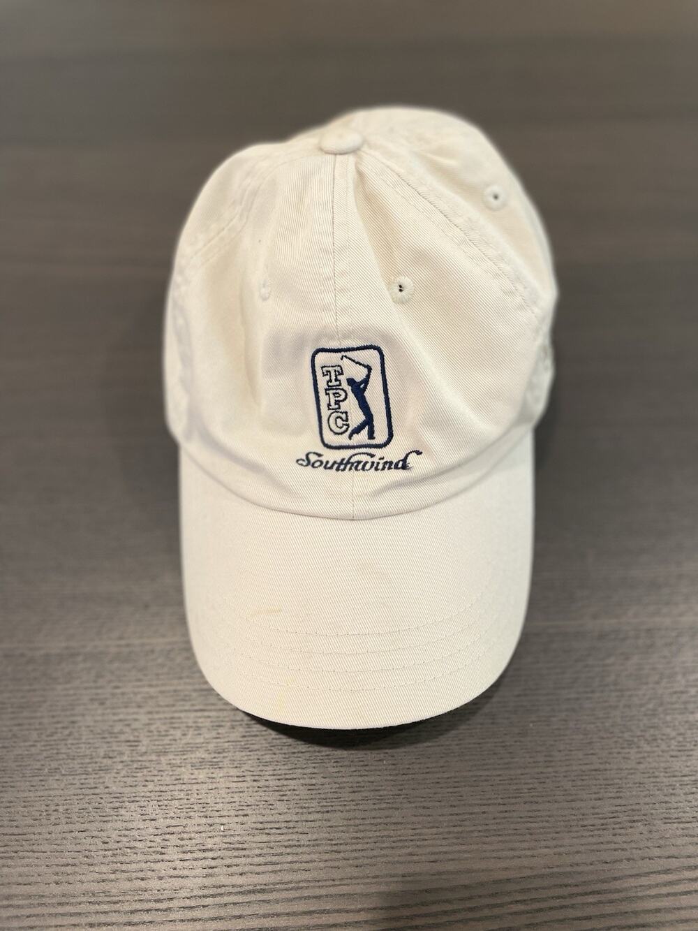 TPC Southwind Golf Hat Cap Strap Back White Beige Blue Script Logo Imperial